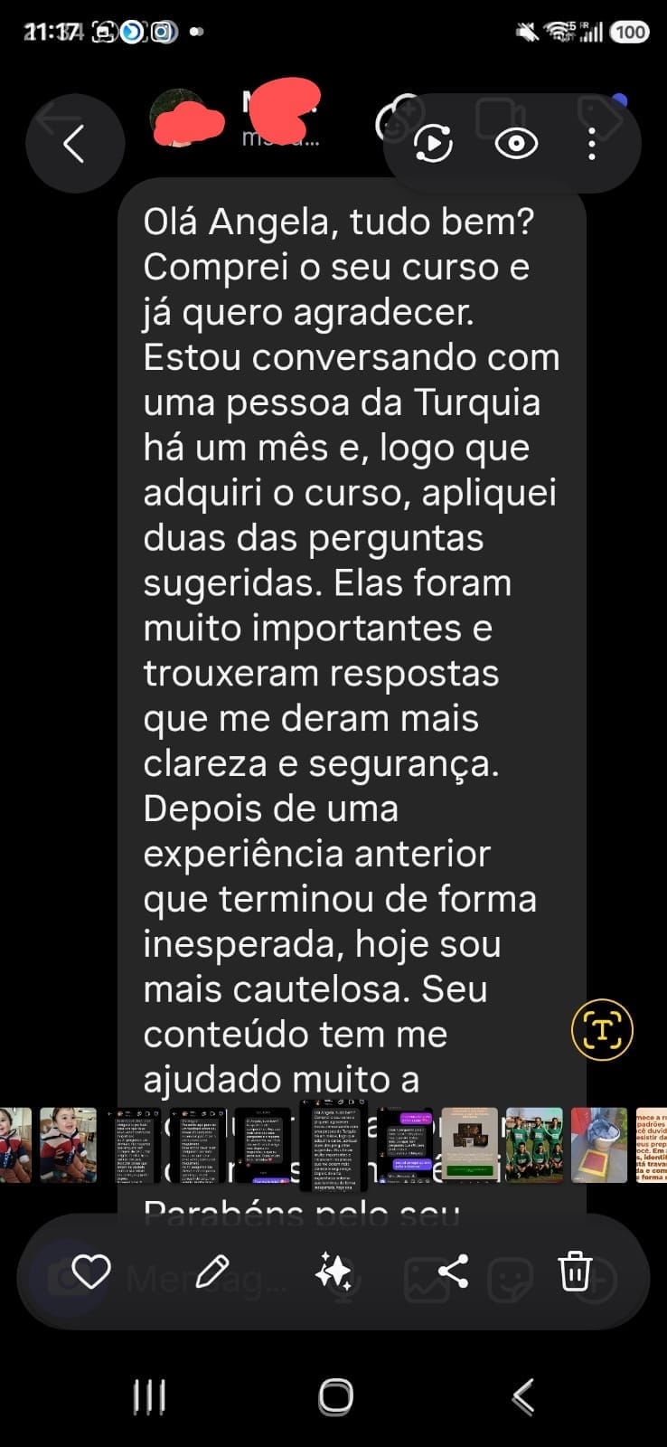 Mensagem de leitora dizendo que amou as perguntas e já começou a fazê-las