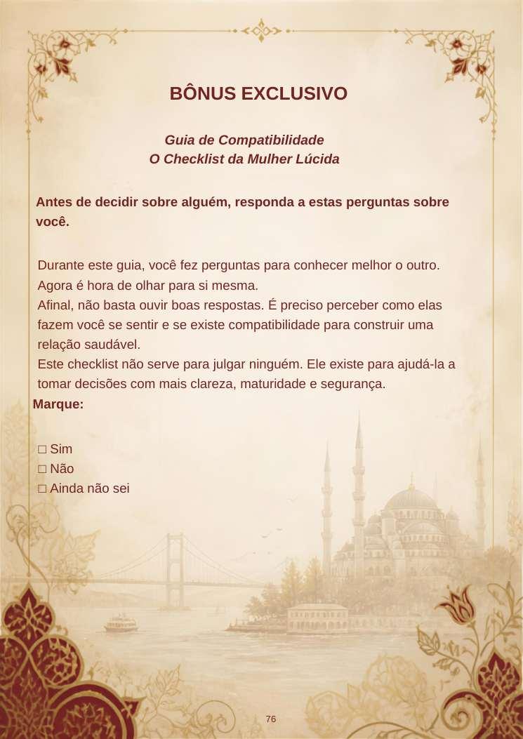 Página do bônus Checklist da Mulher Lúcida